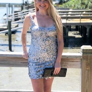 Mini silver sequin dress